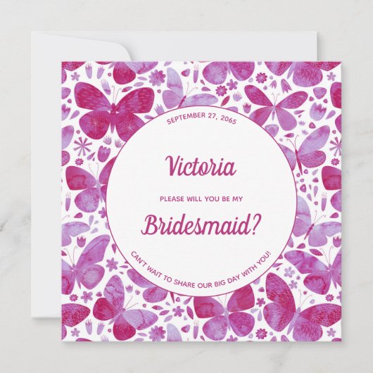 Butterflies magenta roze is mijn Bridesmaid Kaart (Voorkant)