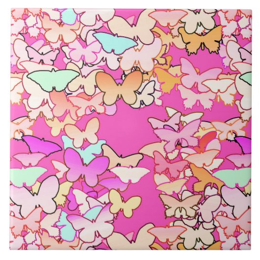 Butterflies, meervoudig en dieproze tegeltje (Voorkant)