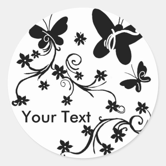 Butterflies met bloemen zwart op witte stickers (Voorkant)