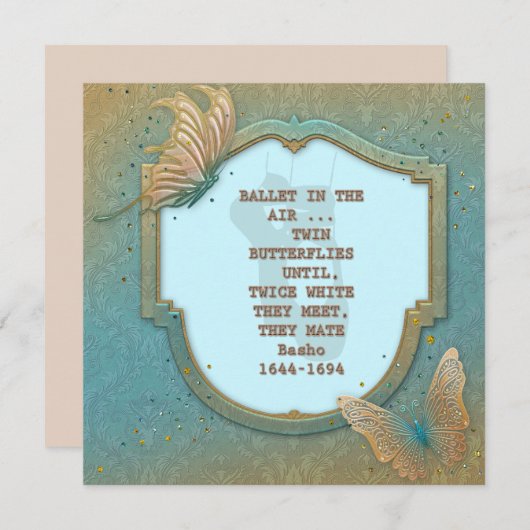Butterflies met haiku door Basho uitnodigen Kaart (Voorkant / Achterkant)