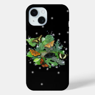 Butterflies met leder-spoelen en -stangen iPhone 15 case