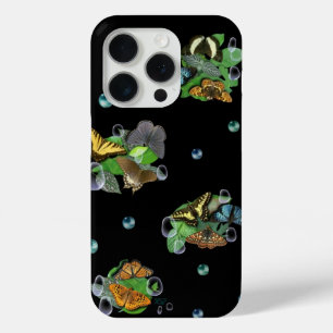 Butterflies met lederen regendruppels en parels iPhone 15 pro case