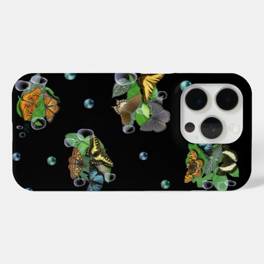 Butterflies met lederen regendruppels en parels Case-Mate iPhone case (Achterkant (horizontaal))