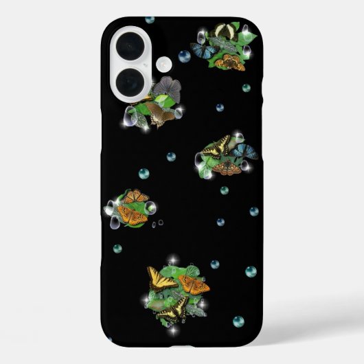 Butterflies met lederen regendruppels en parels Case-Mate iPhone case (Achterkant)