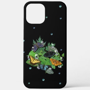 Butterflies met lederen regendruppels en parels Case-Mate iPhone case