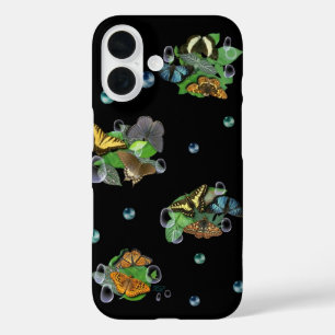 Butterflies met lederen regendruppels en parels iPhone 16 hoesje
