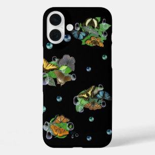Butterflies met lederen regendruppels en parels iPhone 16 plus hoesje