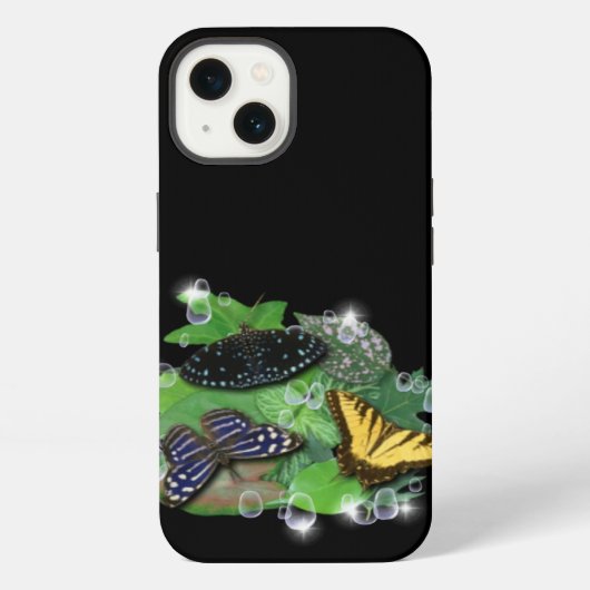 Butterflies met lederen regendruppels iPhone hoesje (Achterkant)