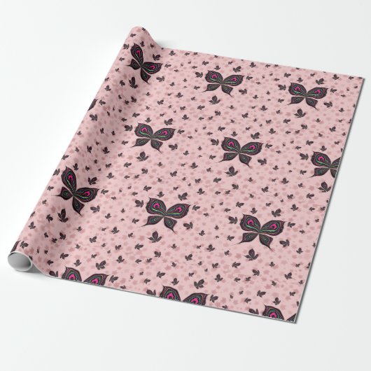 Butterflies met mapelbladeren cadeaupapier (Uitgerold)