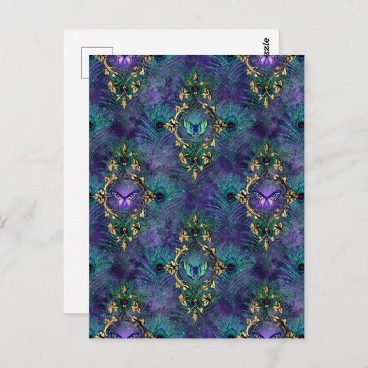 Butterflies met omhulling en peacock Feathers Briefkaart (Voorkant / Achterkant)