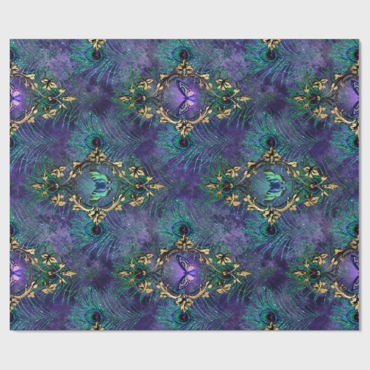 Butterflies met omhulling en peacock Feathers Cadeaupapier (Vlak)