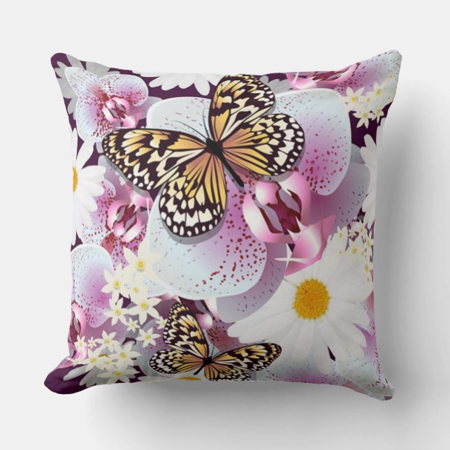 Butterflies met witte en paarse bloemen kussen (Voorkant)