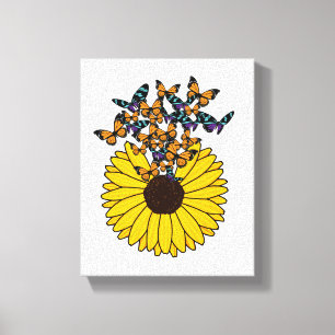 Butterflies met zonnebloem canvas afdruk