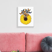 Butterflies met zonnebloem canvas afdruk (Insitu (Woonkamer))