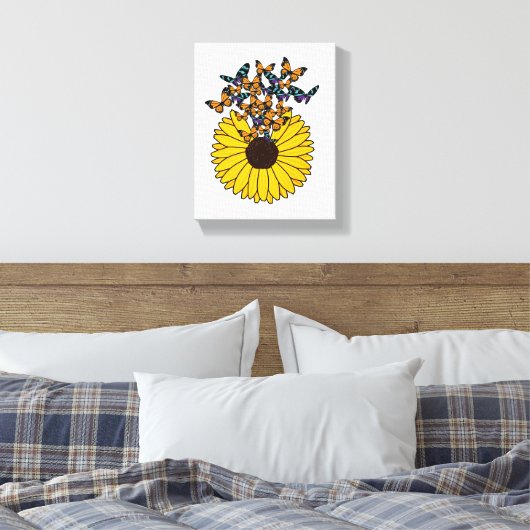 Butterflies met zonnebloem canvas afdruk (Insitu (Slaapkamer))