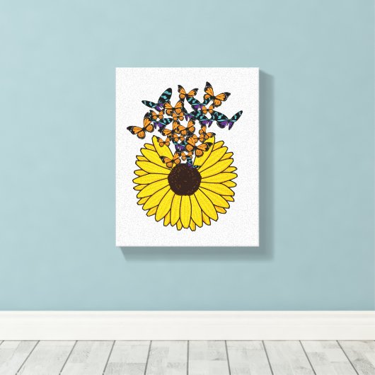 Butterflies met zonnebloem canvas afdruk (Insitu (Houten vloer))