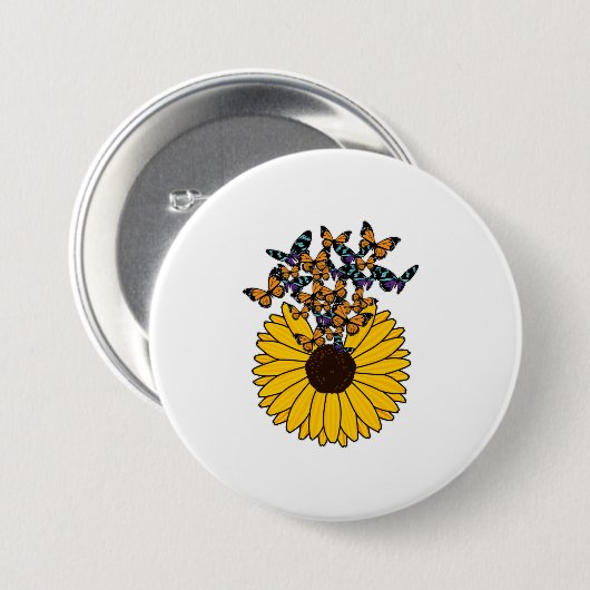 Butterflies met zonnebloem ronde button 7,6 cm (Voorkant /achterkant)