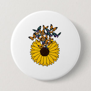 Butterflies met zonnebloem ronde button 7,6 cm