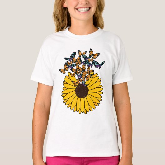 Butterflies met zonnebloem t-shirt (Voorkant)