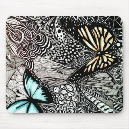 Butterflies met zwart en wit design muismat