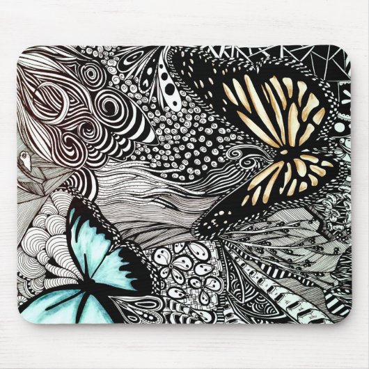 Butterflies met zwart en wit design muismat (Voorkant)