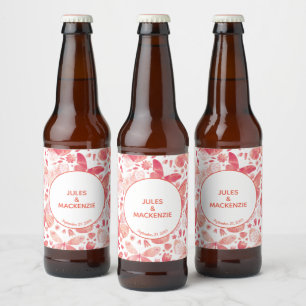 Butterflies Modern Boho Waterverf Coral Pink Bier Etiket