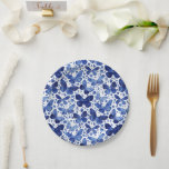 Butterflies Moderne Waterverf Blue Papieren Bordje<br><div class="desc">Indigoblauw en wit modern waterverf vlinderschilderij. Originele kunst van NIc Squirrell.</div>