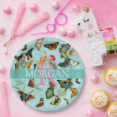 Butterflies, monogram & naam, Blauwgroen & goud Papieren Bordje (Feest)