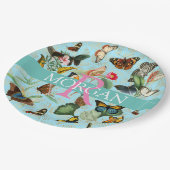 Butterflies, monogram & naam, Blauwgroen & goud Papieren Bordje (Gekanteld)