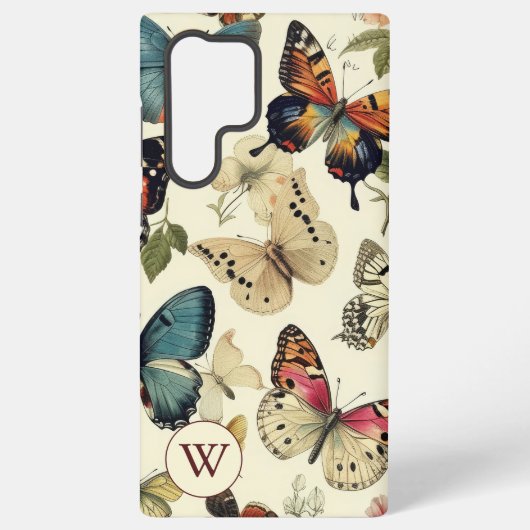  Butterflies Monogram Samsung Galaxy Hoesje (Achterkant)
