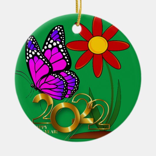 Butterflies, New Year, 2022, kersttriptych Keramisch Ornament (Voorkant)