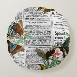 Butterflies on Newspaper Rond Kussen