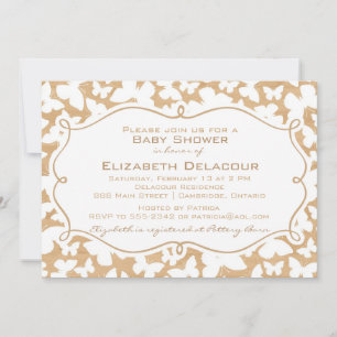 Butterflies on Wood Pattern Baby shower Invitation Kaart