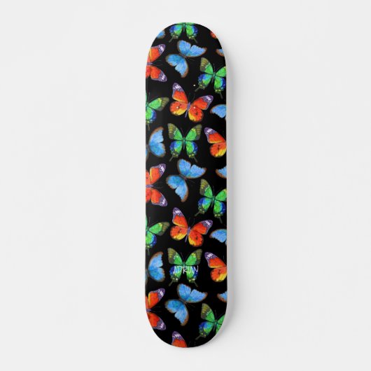 Butterflies op Black & Name of Text Persoonlijk Skateboard (Voorkant)