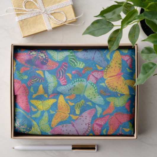 Butterflies op Blue Flutterby Summer Tissuepapier (Geschenk)
