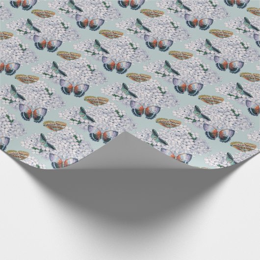 Butterflies op de Cyaan achtergrond van Hydrangea Cadeaupapier (Hoek)