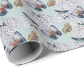 Butterflies op de Cyaan achtergrond van Hydrangea Cadeaupapier (Rol Hoek)