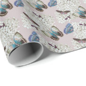 Butterflies op de ondergrond van Hydrangea lavende Cadeaupapier (Rol Hoek)