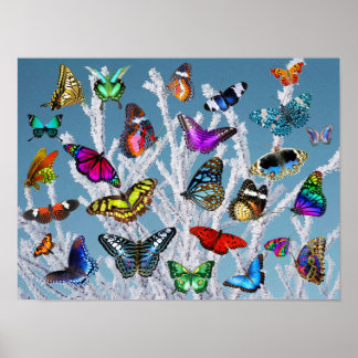 Butterflies op de takken. Natuur. Schaal. Poster