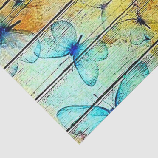 Butterflies op een kleurrijk Rustisch Hout Tissuepapier (Detail)