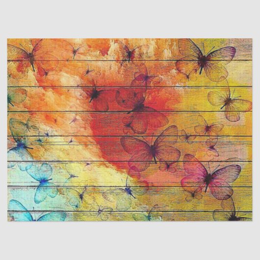 Butterflies op een kleurrijk Rustisch Hout Tissuepapier (Voorkant)