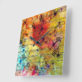 Butterflies op een kleurrijk Rustisch Hout Vierkante Klok (Hoek)