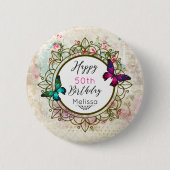 Butterflies op een Shabby  Collage Birthday Ronde Button 5,7 Cm (Voorkant)