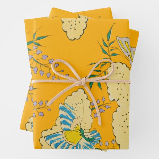 Butterflies op Flowers  Japans afdrukken Inpakpapier Vel (In situ)