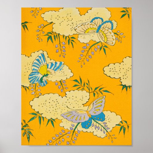 Butterflies op Flowers  Japans afdrukken Poster (Voorkant)
