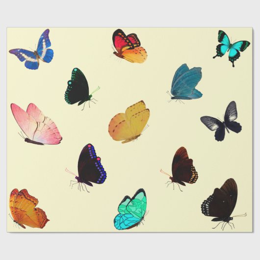 Butterflies op geel omlooppapier cadeaupapier (Vlak)