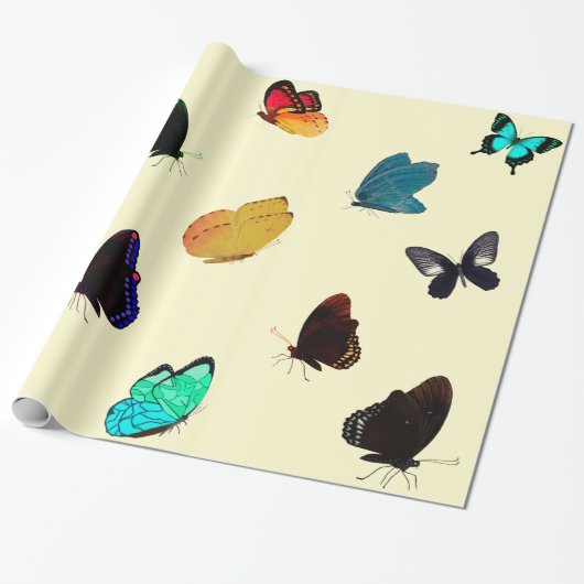 Butterflies op geel omlooppapier cadeaupapier (Uitgerold)