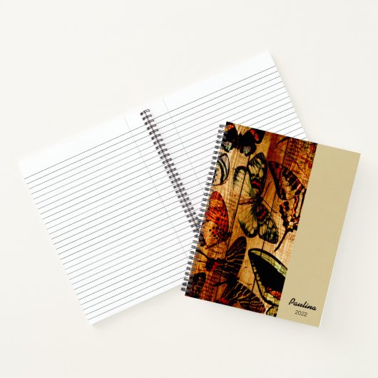  Butterflies op houtsepia gepersonaliseerd Notitieboek (Binnen)