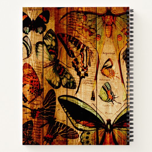  Butterflies op houtsepia gepersonaliseerd Notitieboek (Achterkant)