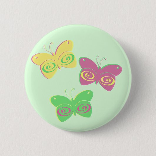 Butterflies op lichtgroene achtergrond ronde button 5,7 cm (Voorkant)